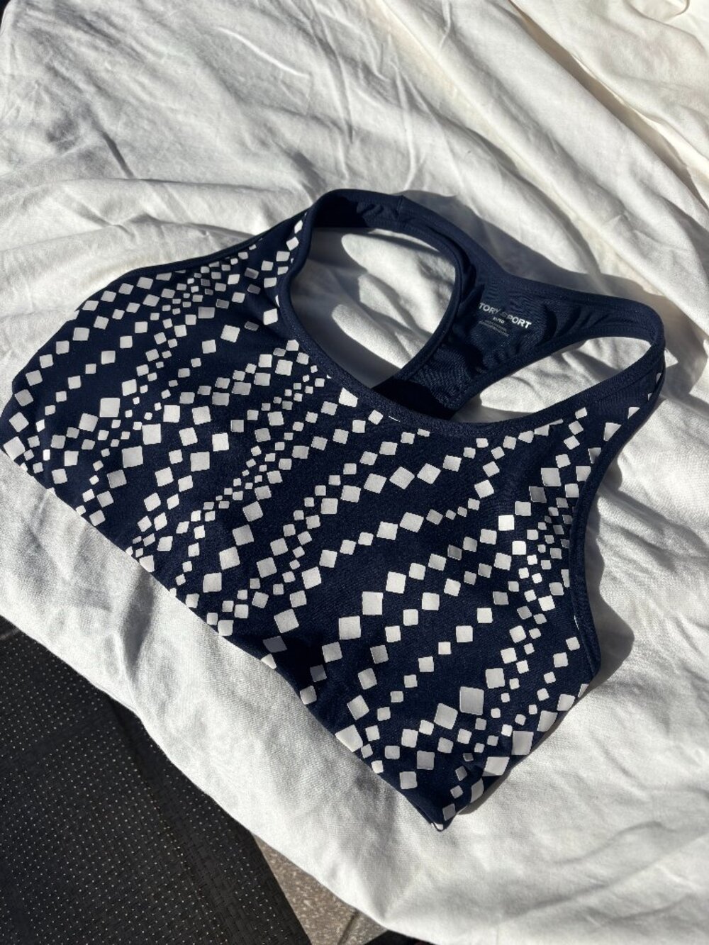 Tory Burch Racerback Sport Diamond Pattern Sports Bra Blue/White- XL